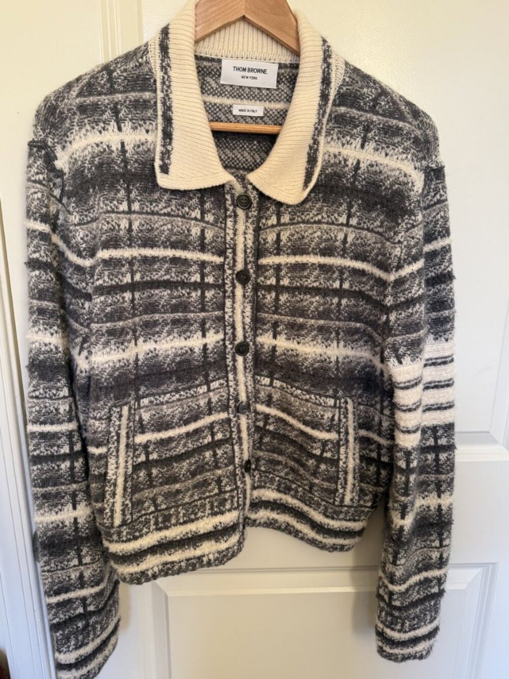 Thom Browne Gray Marled Plaid Cardigan Size 42